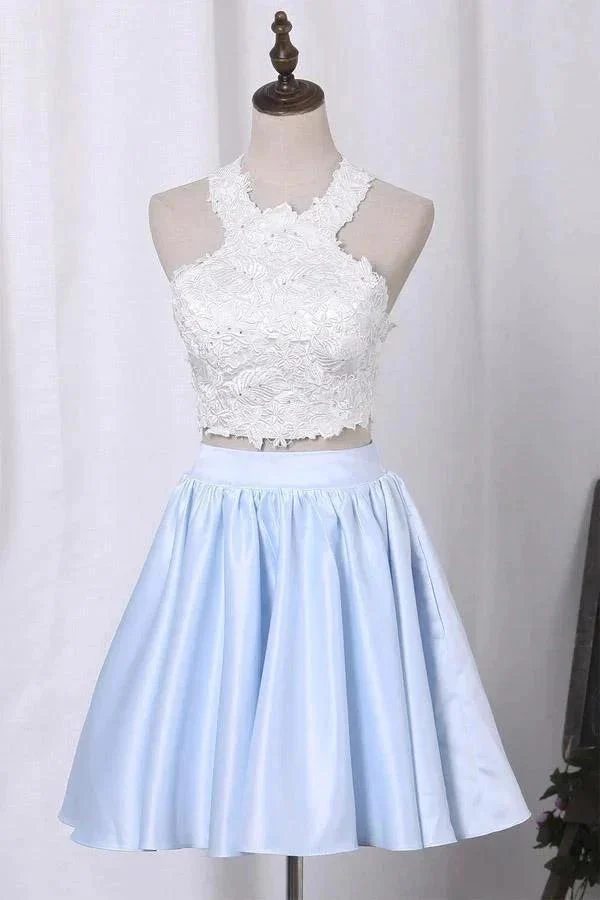 Two-Piece Scoop Homecoming Dresses A Line Satin With Applique PD411 - Image 3