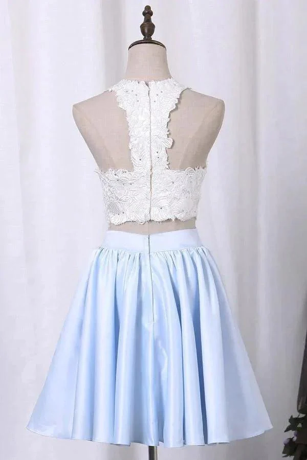Two-Piece Scoop Homecoming Dresses A Line Satin With Applique PD411 - Image 4