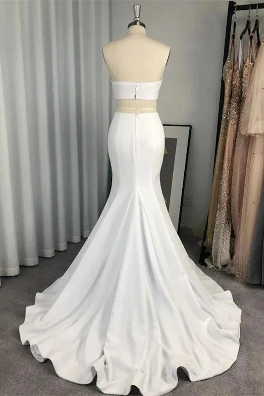 Two Piece Strapless Long Mermaid White Prom Dress - Image 3