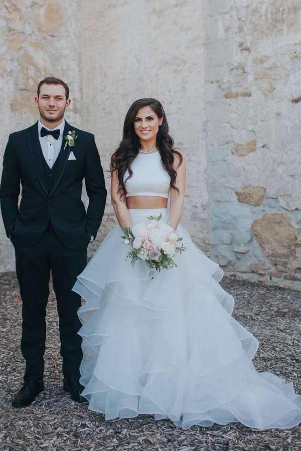 Two Piece White Wedding Dresses Ruffle Skirt A-line Wedding Dress WD287 - Image 2