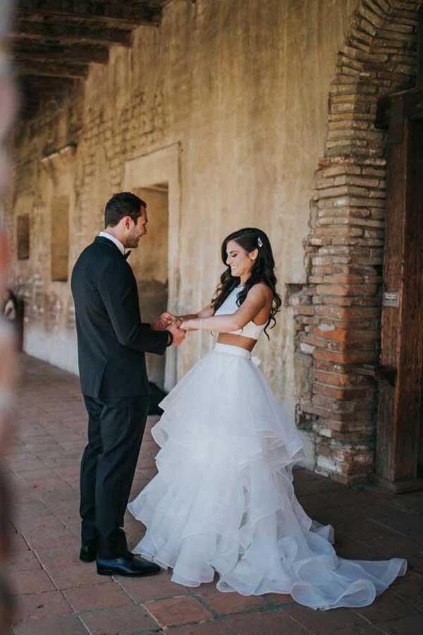 Two Piece White Wedding Dresses Ruffle Skirt A-line Wedding Dress WD287 - Image 3