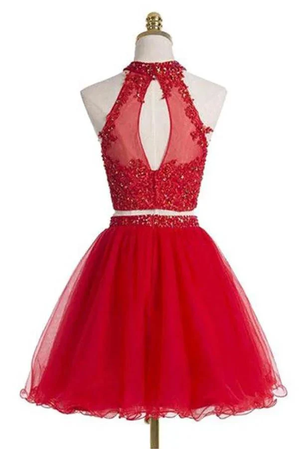 Two pieces Halter Red Sleeveless Homecoming Dress PG021 - Image 2