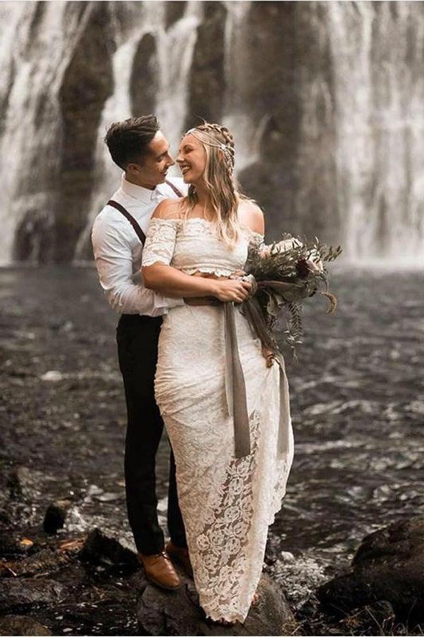 Two Pieces Lace Wedding Dresses Mermaid/Trumpet Bridal Gowns  WD559 - Image 4
