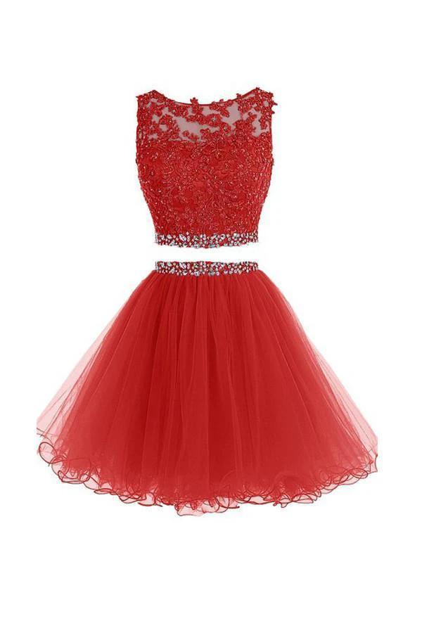Two Pieces Prom Dresses Applique Short Homecoming Dresses PG036 - Image 2