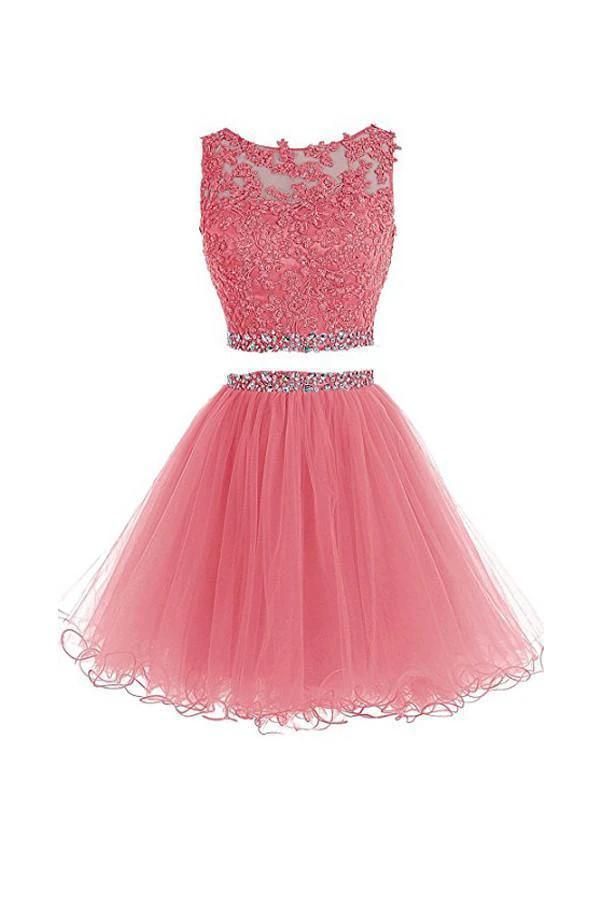 Two Pieces Prom Dresses Applique Short Homecoming Dresses PG036 - Image 3