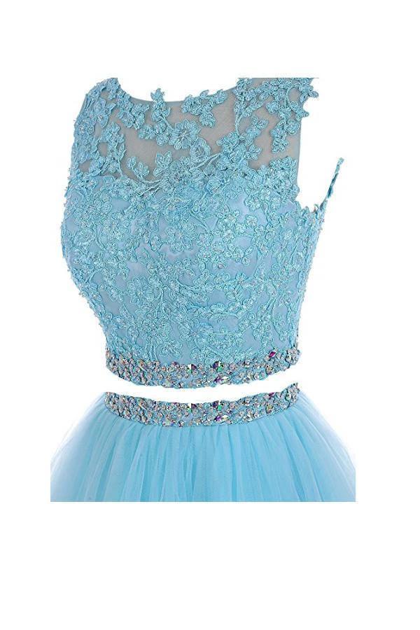 Two Pieces Prom Dresses Applique Short Homecoming Dresses PG036 - Image 4