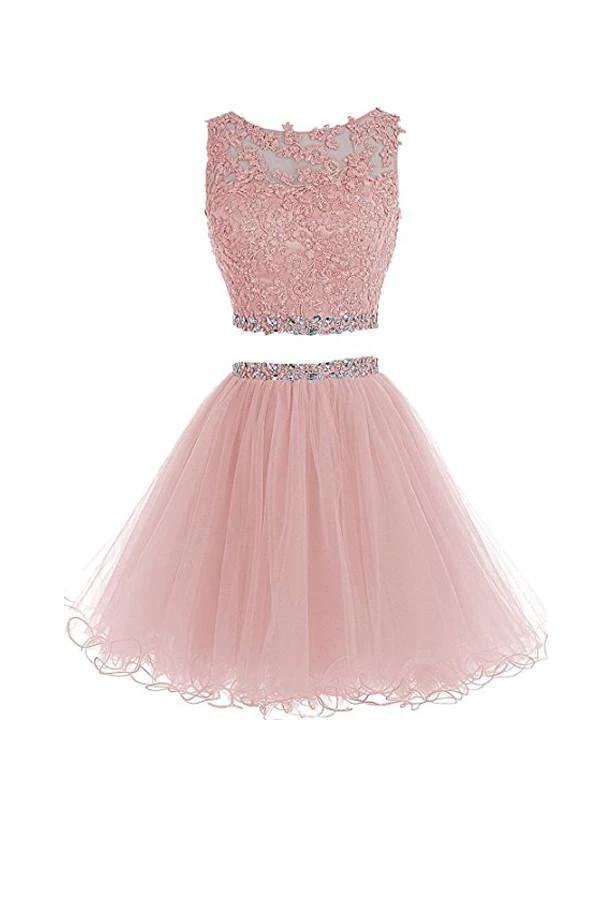 Two Pieces Prom Dresses Applique Short Homecoming Dresses PG036 - Image 6