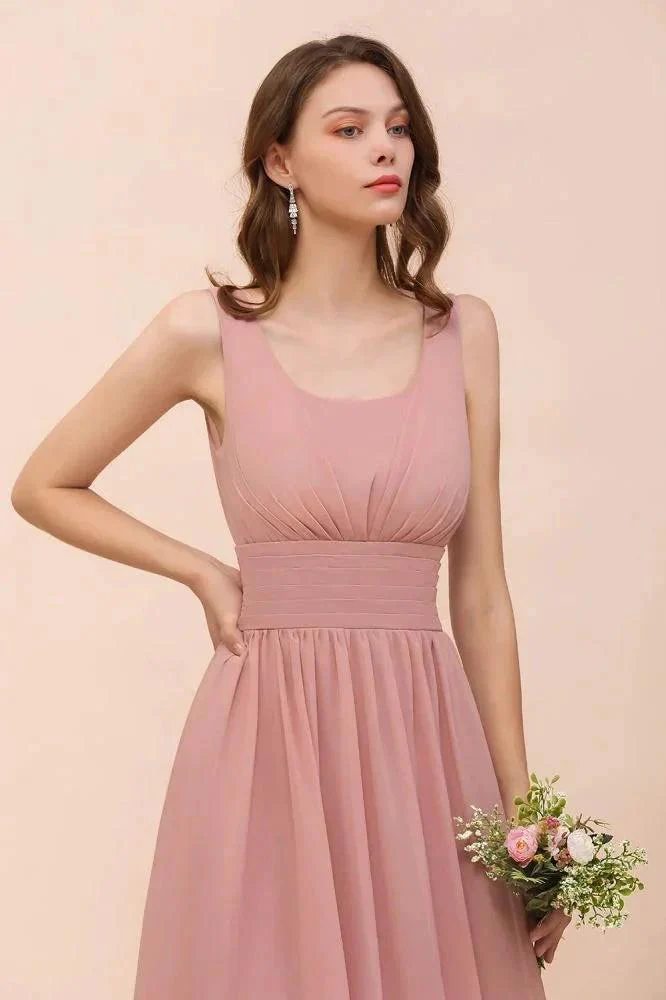U-Neck High Waist Bridesmaid Dress Long Chiffon Formal Party Dress - Image 8