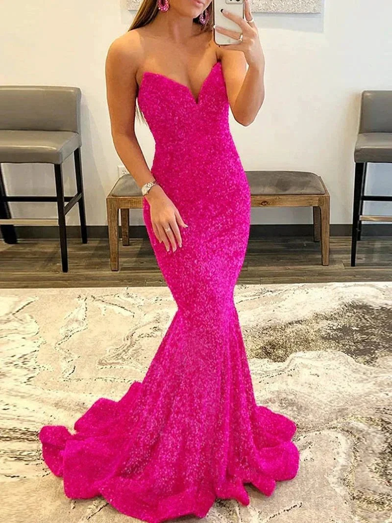 Ulissa| Red Mermaid Sweetheart Neck Sequins Long Prom Dresses - Image 5