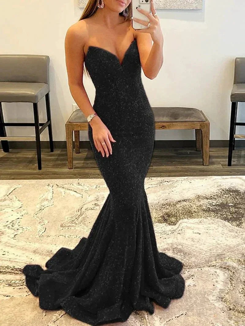 Ulissa| Red Mermaid Sweetheart Neck Sequins Long Prom Dresses - Image 7