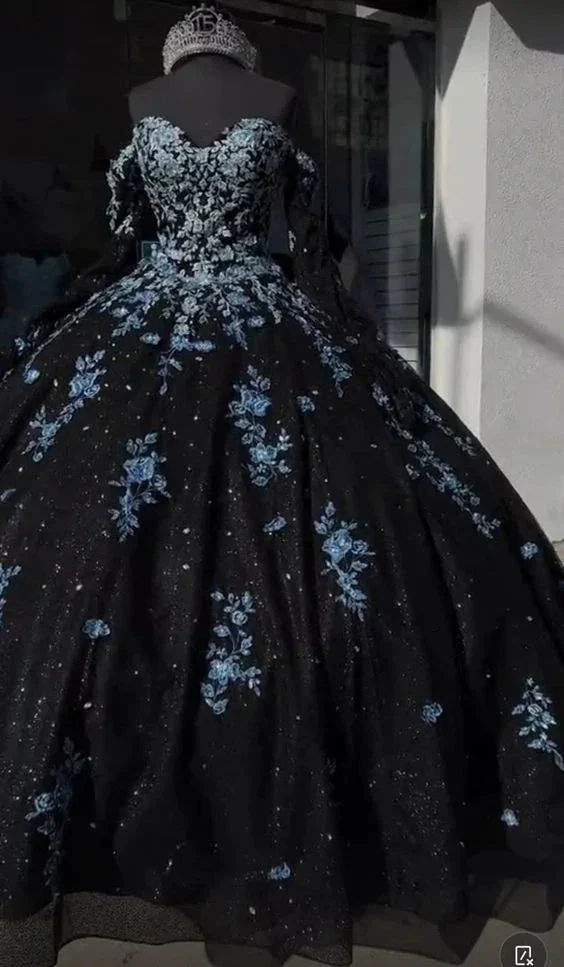 Unique Black and Light Blue Quinceanera Dress Princess Dress Sweet 16 Dress Ball Gown Y4319 - Image 2