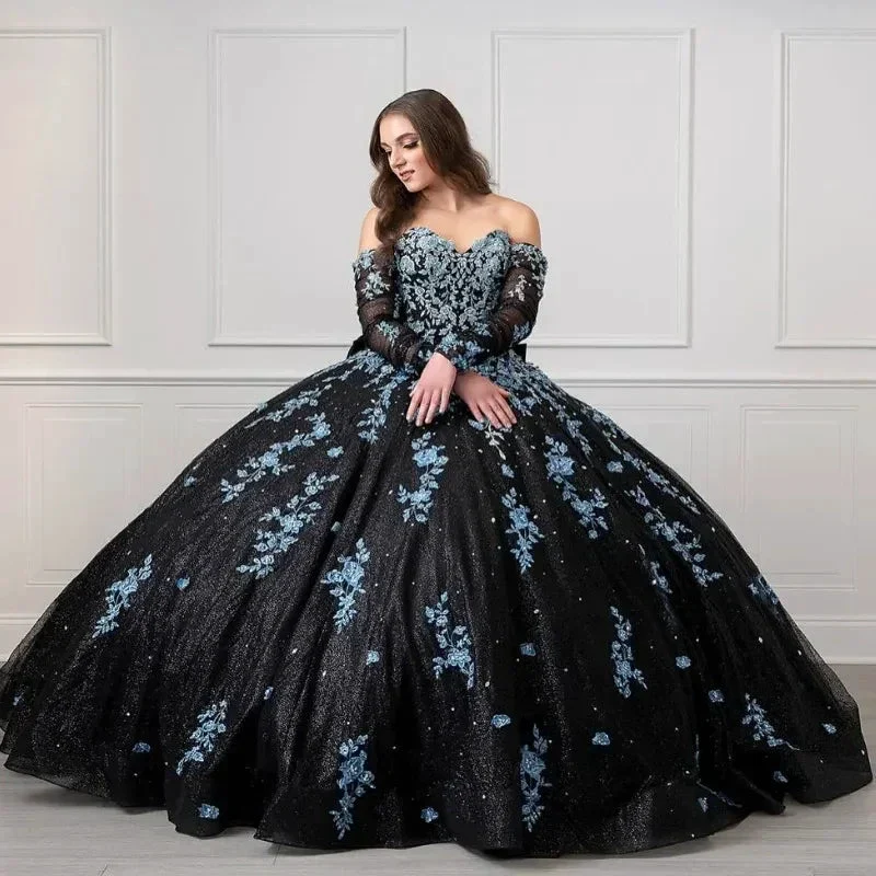 Unique Black and Light Blue Quinceanera Dress Princess Dress Sweet 16 Dress Ball Gown Y4319 - Image 3