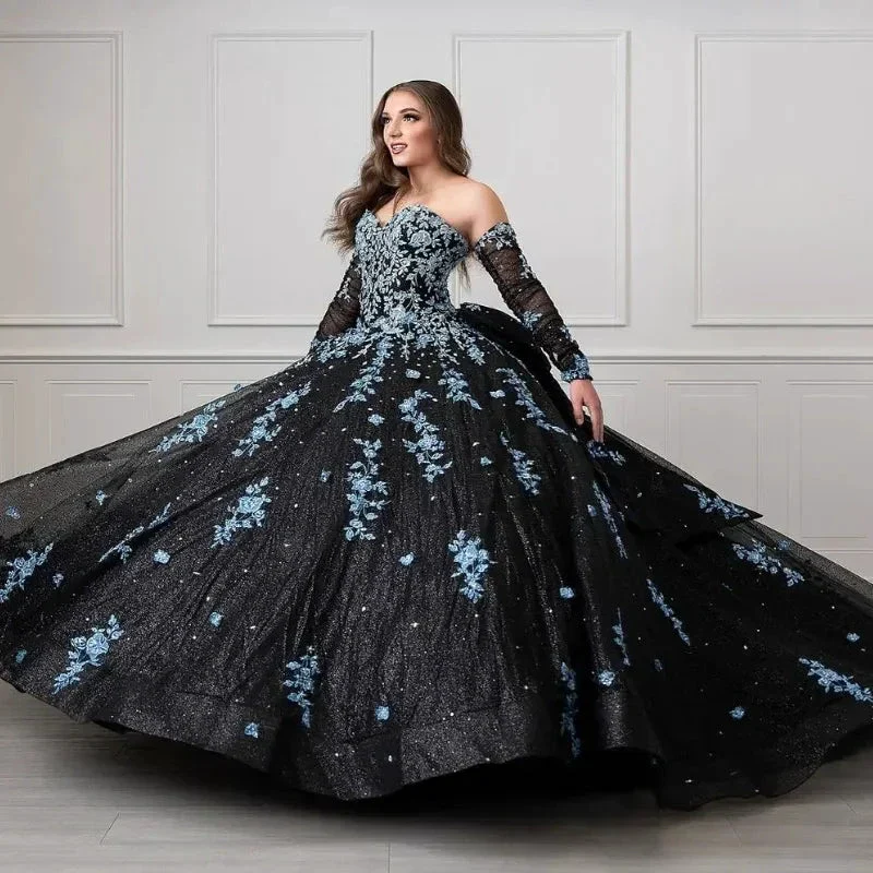 Unique Black and Light Blue Quinceanera Dress Princess Dress Sweet 16 Dress Ball Gown Y4319 - Image 5