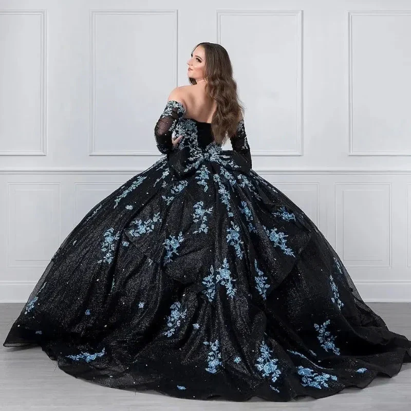 Unique Black and Light Blue Quinceanera Dress Princess Dress Sweet 16 Dress Ball Gown Y4319 - Image 6