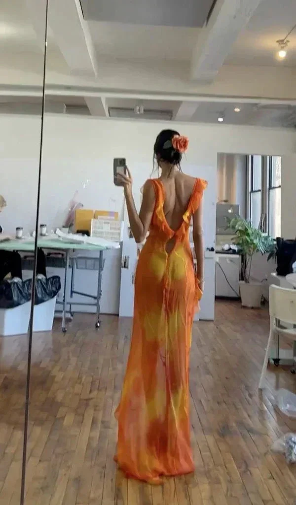 Unique Chiffon Ruffles Slit Long Prom Dress Party Evening Dress Y7497 - Image 3