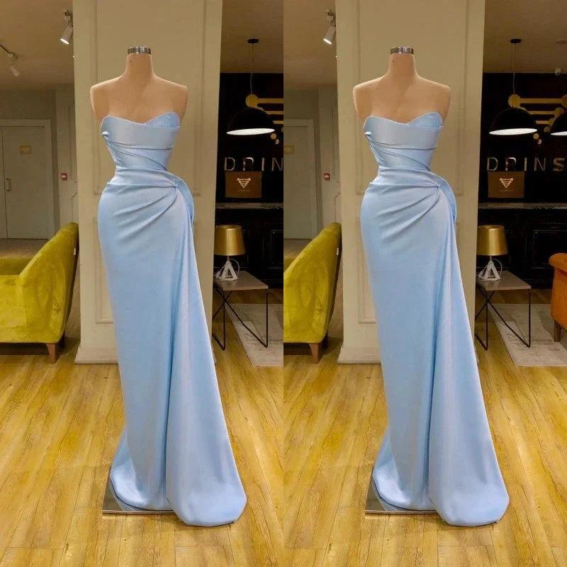 Unique Cross Sweetheart Light Blue Soft-pleated Long Prom Dress - Image 2