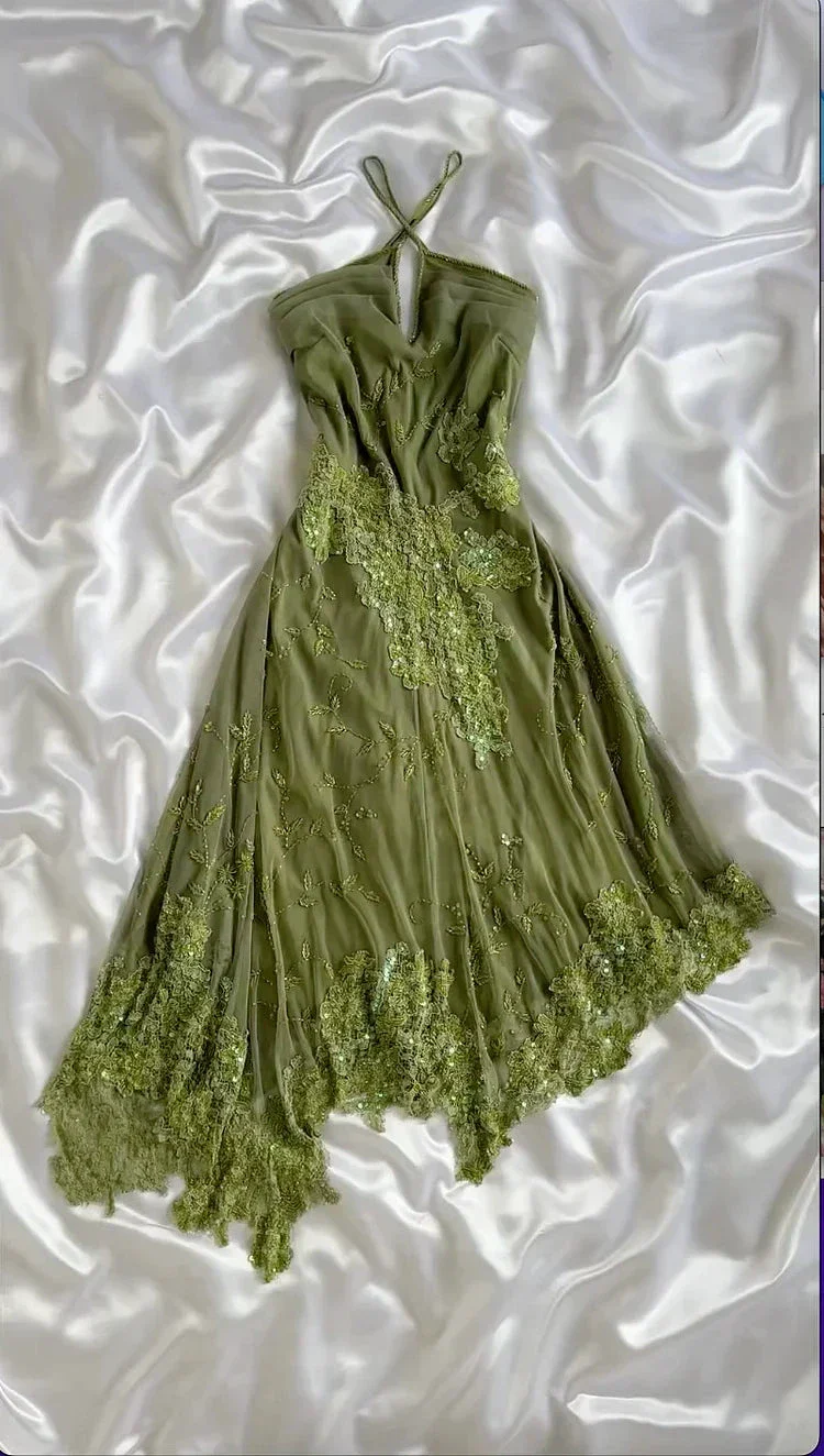 Unique Green Lace Chiffon Sequins Beaded Prom Dress Formal Evening Dress Y8308 - Image 2