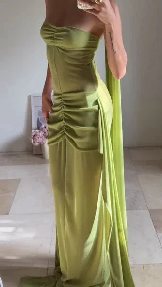 Unique Green Strapless Ruched Long Prom Dress Formal Evening Dress Y8505 - Image 2