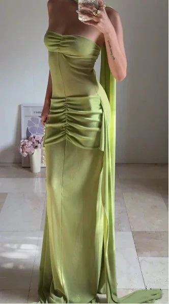 Unique Green Strapless Ruched Long Prom Dress Formal Evening Dress Y8505 - Image 3