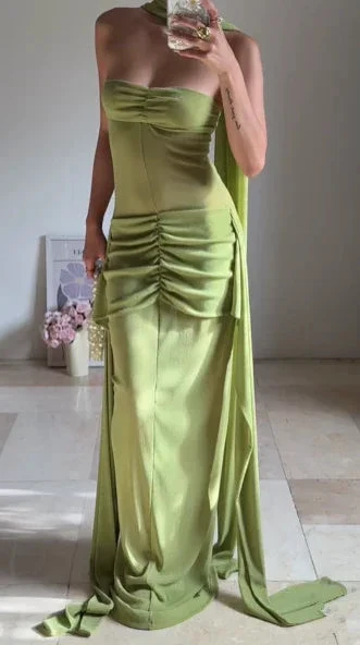 Unique Green Strapless Ruched Long Prom Dress Formal Evening Dress Y8505 - Image 4