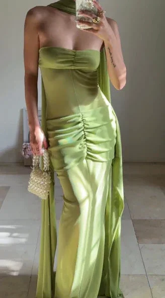 Unique Green Strapless Ruched Long Prom Dress Formal Evening Dress Y8505 - Image 5