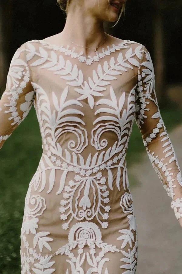 Sheath Unique Lace Long Sleeves Bohemian Wedding Dress  WD752 - Image 6