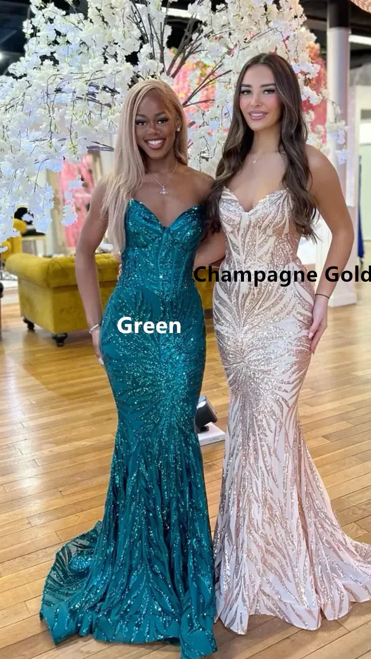 Unique Mermaid Sequins Evening Dress Formal Prom Dress Y8208 - Image 2