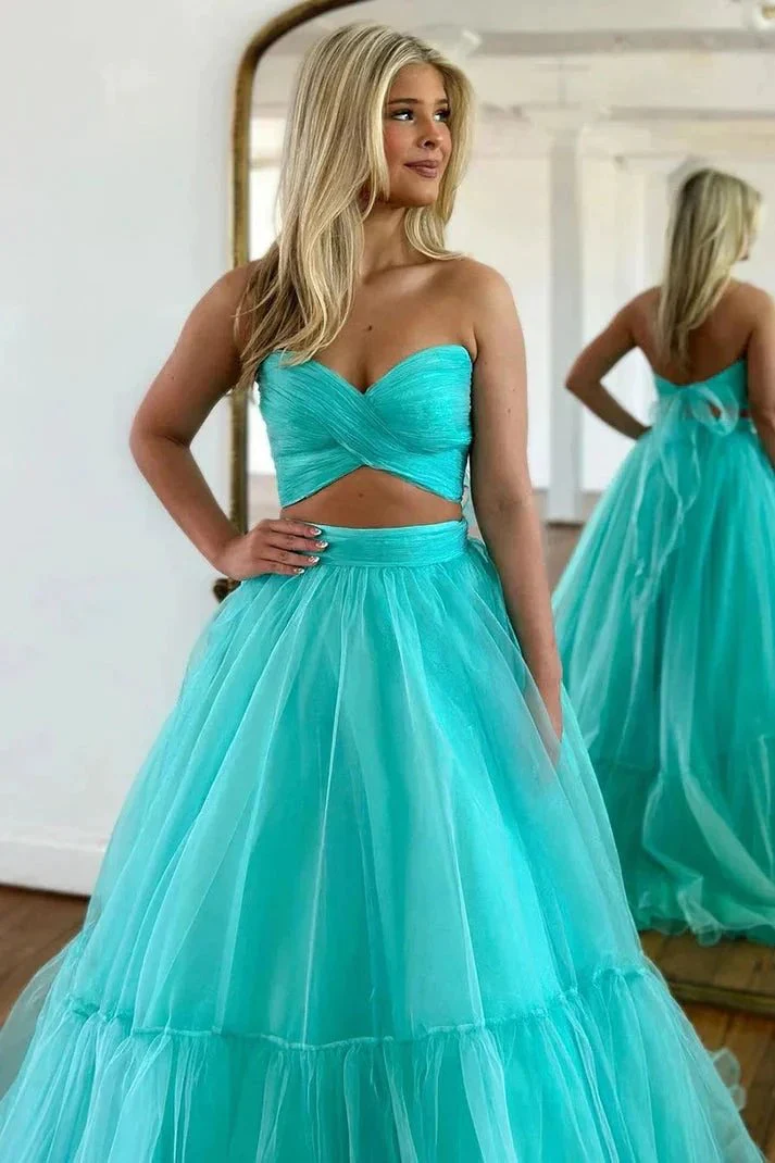 Unique Off Shoulder A-line Mint Green Tulle Prom Long Formal Dress  PSK452 - Image 2