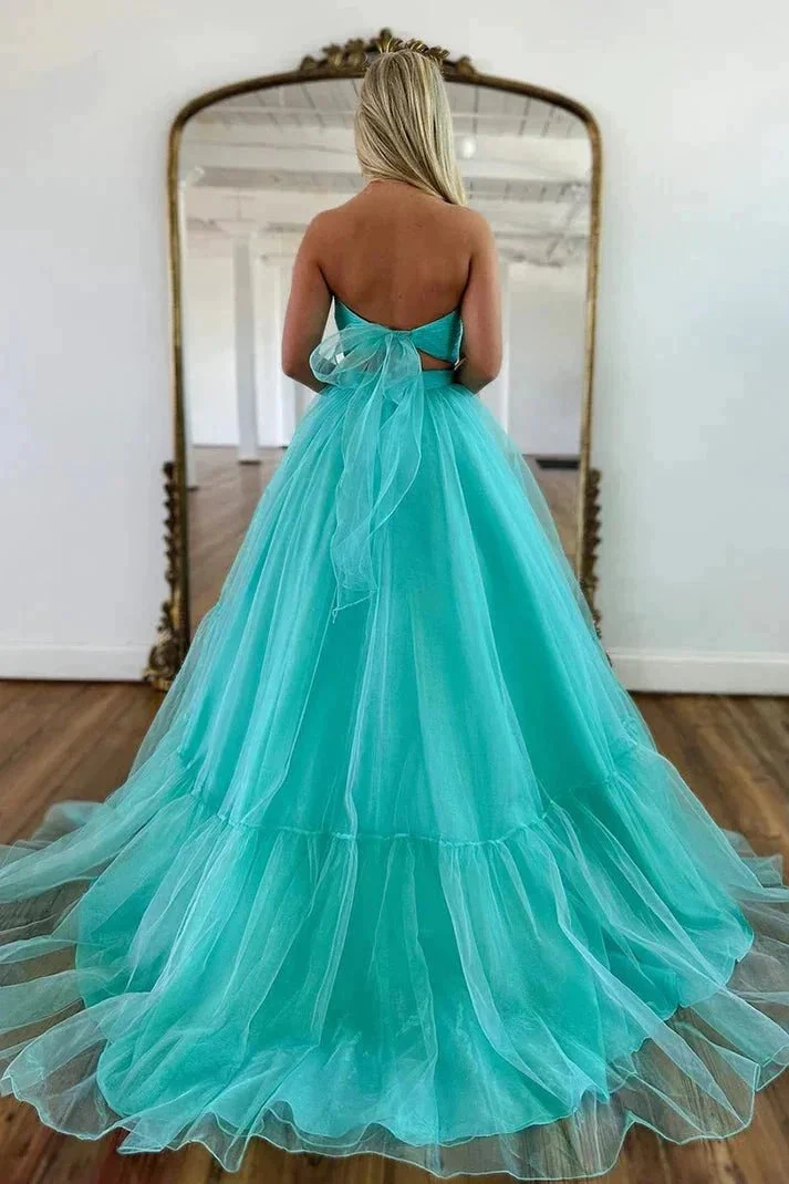 Unique Off Shoulder A-line Mint Green Tulle Prom Long Formal Dress  PSK452 - Image 3