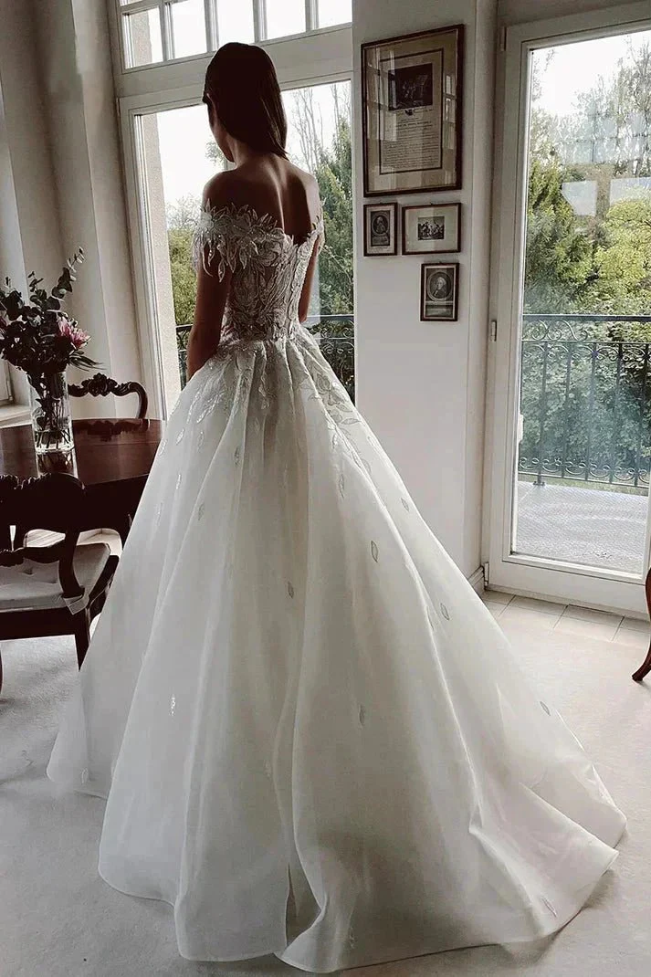 Unique Off The Shoulder Appliques Rustic Lace Wedding Dress WD683 - Image 2