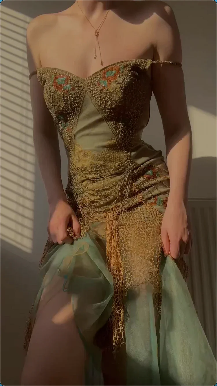 Unique Off The Shoulder Chiffon Tulle Prom Dress Long Mermaid Evening Dress Y8301 - Image 2