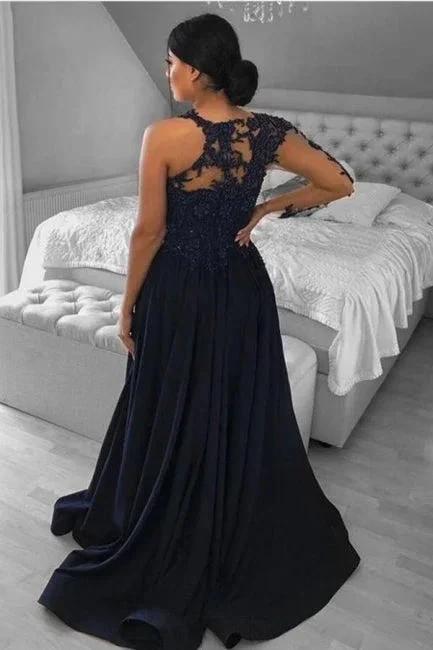 Unique One-shoulder Long-Sleeve A-Line Floor-Length Chiffon Prom Dresses with Appliques - Image 2