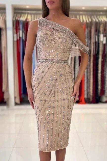 Unique One-shoulder Sleeveless Mermaid Satin Prom Dresses with Beading - Image 4