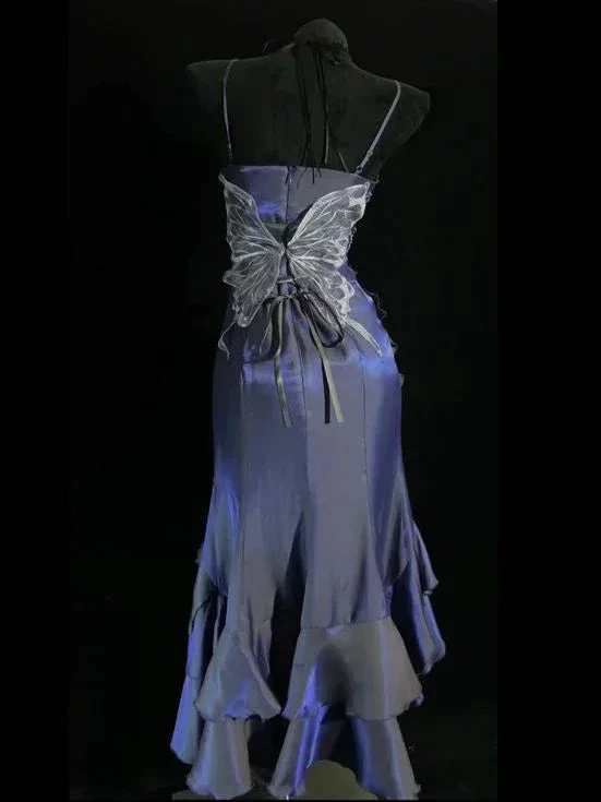 Unique Purple Mermaid 3D Flowers Evening Dress Spaghetti Straps Prom Dress Y8347 - Image 2