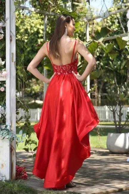 Unique Red Spaghetti Straps Sleeveless A-Line Prom Dresses with Lace - Image 2