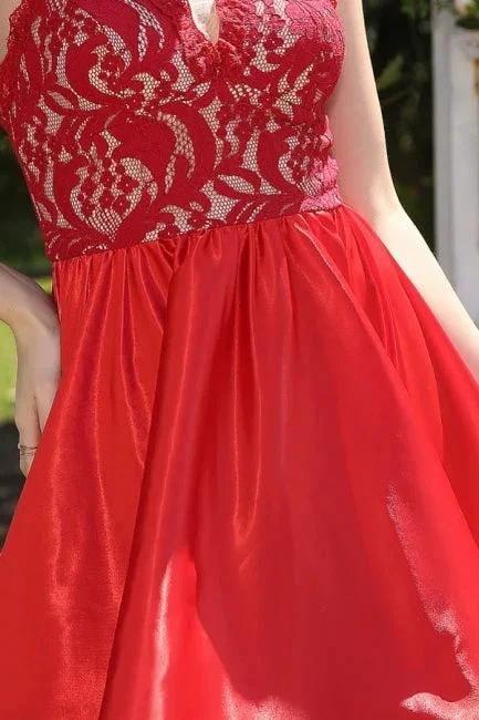 Unique Red Spaghetti Straps Sleeveless A-Line Prom Dresses with Lace - Image 4