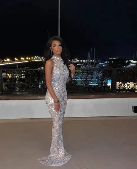 Unique Sequins Mermaid Sleeveless Evening Dress Silver Long Prom Dress Y8271 - Image 2