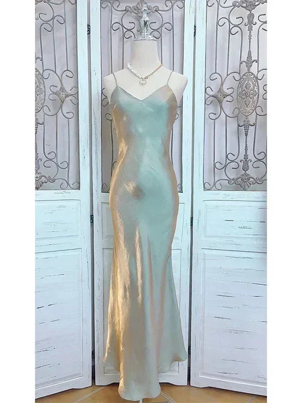 Unique Spaghetti Straps V Neck Satin A Line Prom Evening Dress Y8061 - Image 2