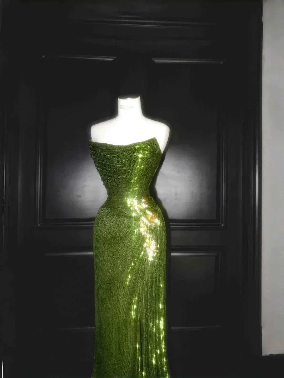 Unique Strapless Green Sequin Prom Dress Long Mermaid Evening Dress Y8659 - Image 4