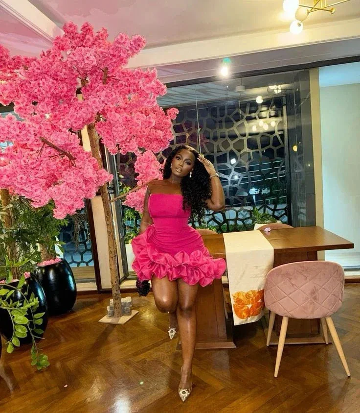 Unique Strapless Hot Pink Pleated Homecoming Dress Short Birthday Dress Y7853 - Image 2
