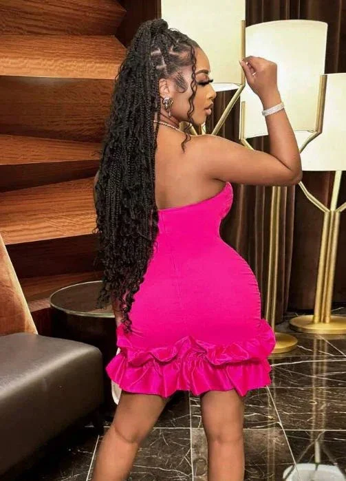 Unique Strapless Hot Pink Pleated Homecoming Dress Short Birthday Dress Y7853 - Image 4
