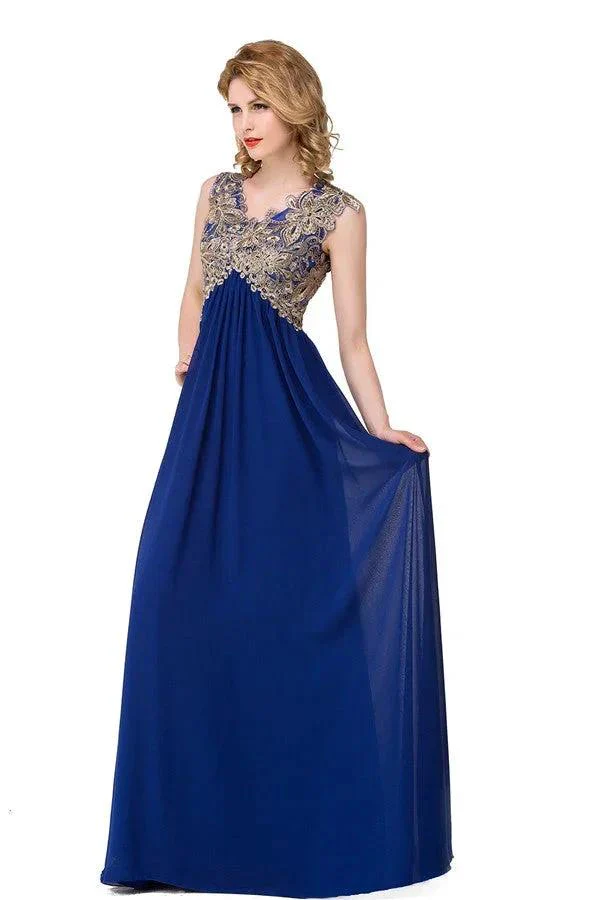 V-neck A-line Sweep-length Appliques Formal Dresses - Image 2