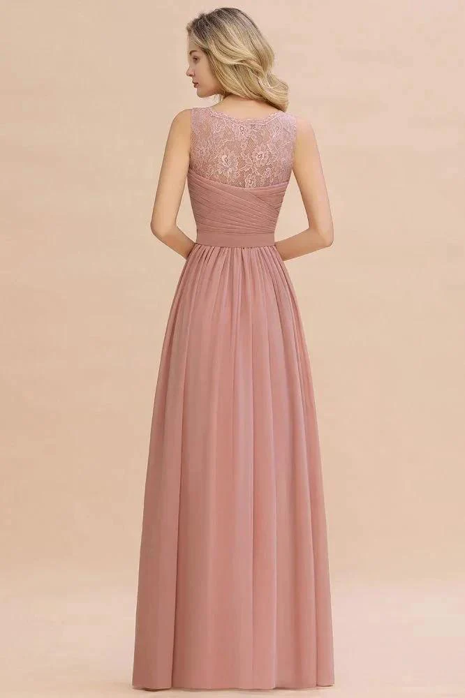 V-Neck Aline Ruffle Chiffon Bridesmaid Dress Sleeveless Floral Evening Swing Dress - Image 10