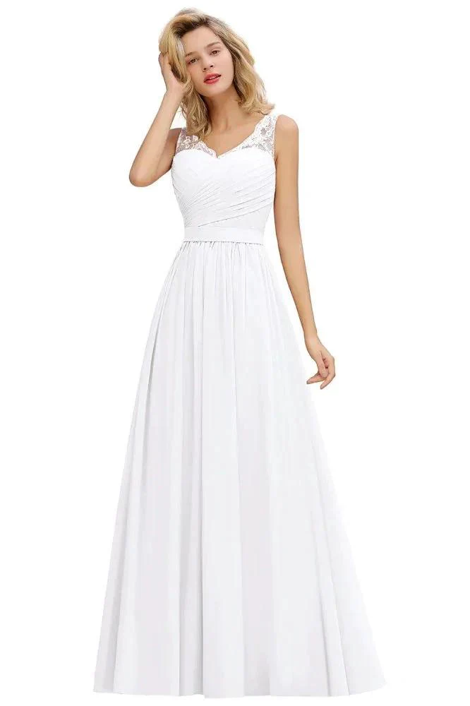 V-Neck Aline Ruffle Chiffon Bridesmaid Dress Sleeveless Floral Evening Swing Dress - Image 2