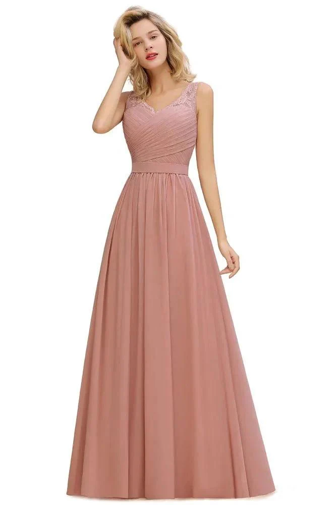 V-Neck Aline Ruffle Chiffon Bridesmaid Dress Sleeveless Floral Evening Swing Dress - Image 3