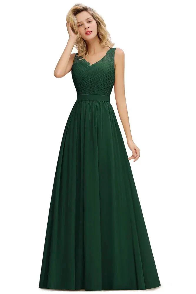 V-Neck Aline Ruffle Chiffon Bridesmaid Dress Sleeveless Floral Evening Swing Dress - Image 5