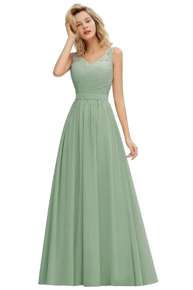 V-Neck Aline Ruffle Chiffon Bridesmaid Dress Sleeveless Floral Evening Swing Dress - Image 8