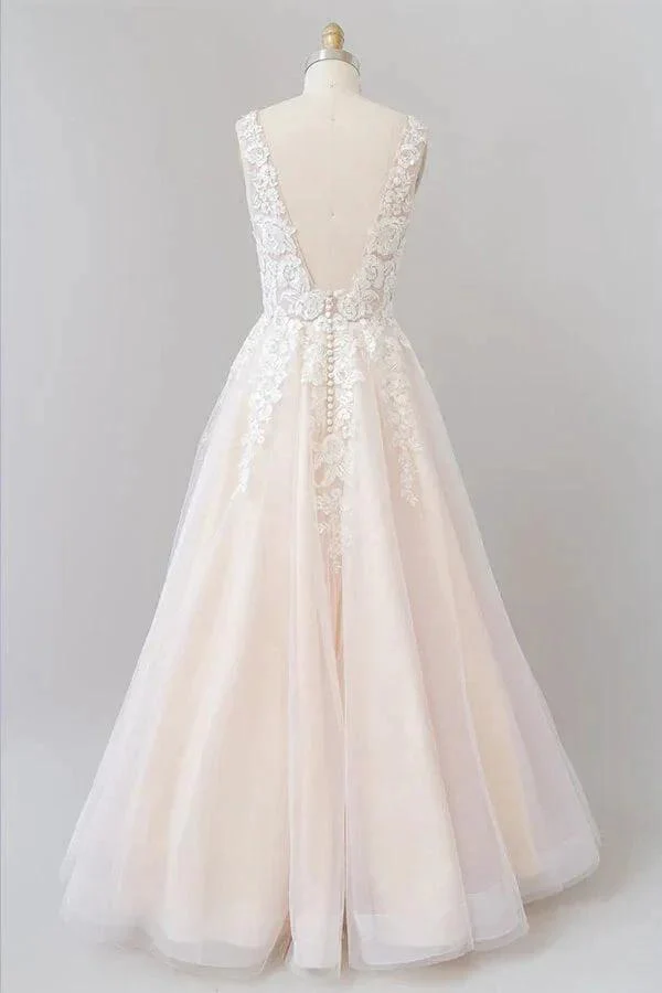 V-neck Appliques Tulle Floor length Wedding Dress - Image 2