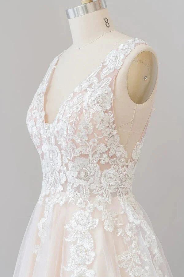 V-neck Appliques Tulle Floor length Wedding Dress - Image 3