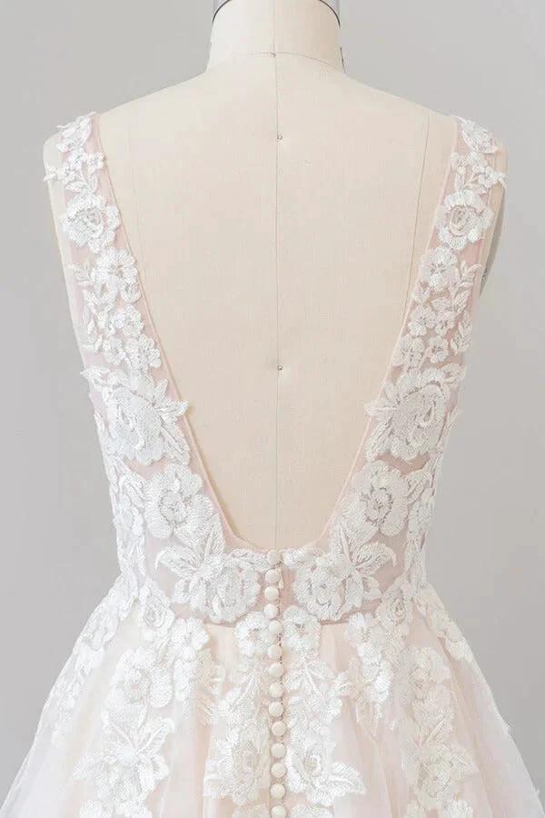 V-neck Appliques Tulle Floor length Wedding Dress - Image 4